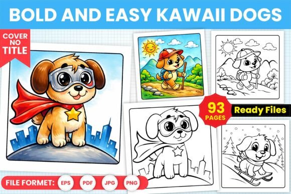Bold and Easy Kawaii Dogs Coloring Pages