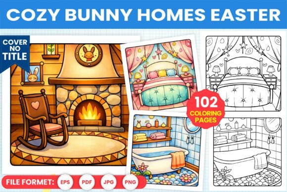 Cozy Bunny Homes Easter Coloring Pages