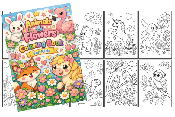 Cute Animals Flowers Coloring Book: A Magical Journey for Little Explorers