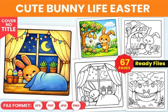 Cute Bunny Life Easter Coloring Pages