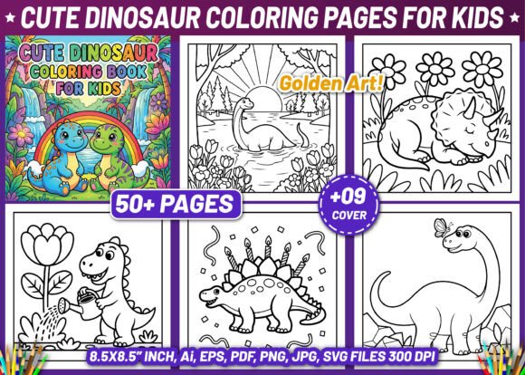 Cute Dinosaur Coloring Book for Kids-KDP