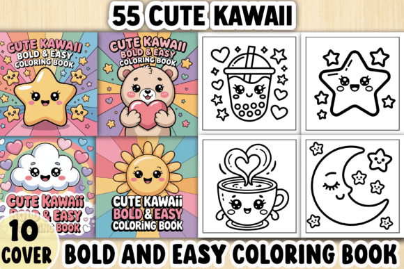 Cute Kawaii Bold and Easy Coloring Book