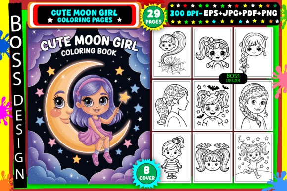 Cute Moon Girl Coloring Pages for Kids