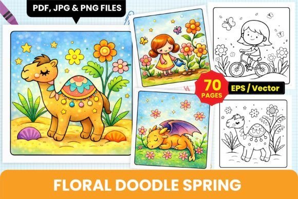 Floral Doodle Spring Coloring Pages